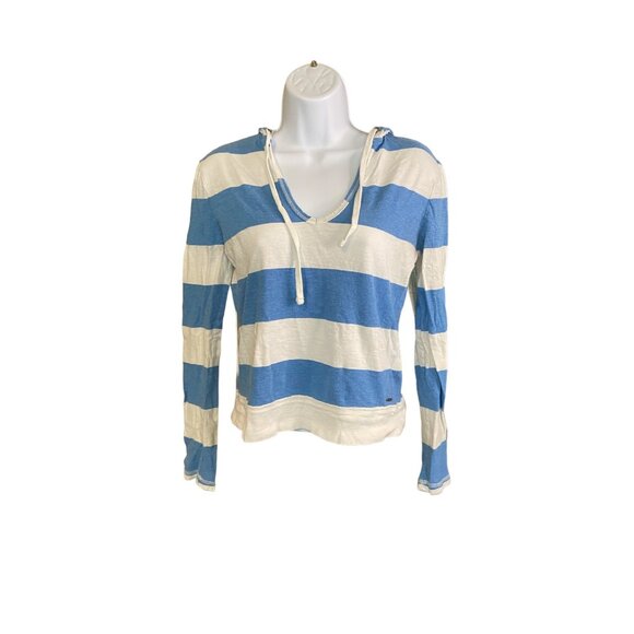 Aeropostale Hooded Lightweight Pullover S Blue White Stripe Streetwear Casual - Picture 3 of 8